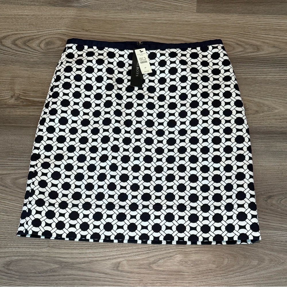 Talbots Geometric Chain Print Pencil Skirt size 4P NWT 4 Petite Black White